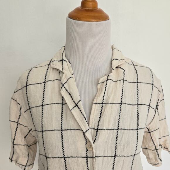 Madewell Linen-Blend Resort Crop Shirt in Windowpane Button Front Women XS - Picture 5 of 11